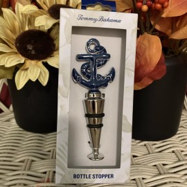 Tommy Bahama Blue Metal Enamel Anchor Wine Bottle Stopper  New