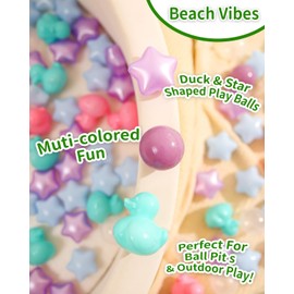 Purple Ball Pit Balls Shapes Pastel, Duck Star Shape Non Toxic for Toddlers Kids Baby Girls Boys Dogs Soft Play, Party, 200 pcs Pink Green Purple