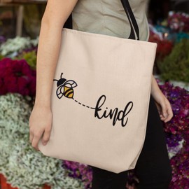 SmartyPants Bee Kind Tote Bag - Women Gifts Shopping Organic Cotton Fabric Carrier Reusable Shopper Happy Quote Slogan Handbag Bees Accessories Present Bumblebee Pretty (One Size, Black Handle)