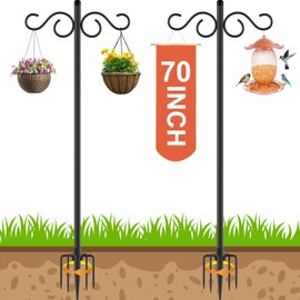 NUERPO Adjustable Shepherd Hooks for Outdoor,2 Pack 70 Inch 5 Prong Base Bird Two Sided Feeder Poles,Heavy Duty Shepherds Hook,Suitable for Garden in Hanging Flower Basket,Lantern,Bird Nests