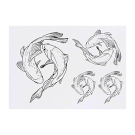 4 x 'Koi Carp' Temporary Tattoos - Water Resistant, Skin-Safe, Non-Toxic Transfers, Mixed Sizes (TO00043007)