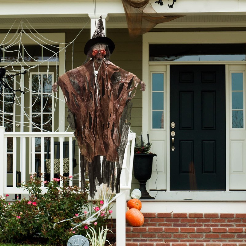 70CM Halloween Hanging Ghost Decoration with Glowing Eyes And Creepy