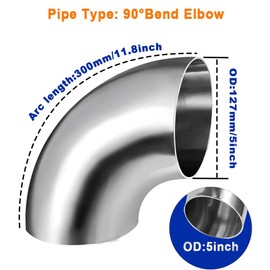 AIMCOCO 5 Inch 90°Mandrel Bend Elbow, 304 Stainless Steel Exhaust Pipe Elbow, Thickness 1.5mm Elbow Exhaust Tubing for Car Exhaust Modified Elbow Pipe, Stair Handrail, Pipe Turning