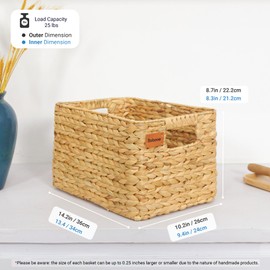 Bobovie Large Wicker Storage Baskets, Set of 3, Water Hyacinth Basket Organizer, 14.2x10.2x8.7H Inches -Great Storage Solution for Shelf and Pantry Storage