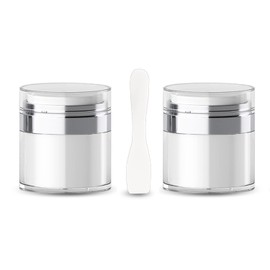 Cream Jar Vacuum Bottle with Cosmetic Spatula,TSA Approved Travel Bottles-Refillable Travel Size Containers for Creams Gels Lotions Face Body Hand Cream(2 Pieces)