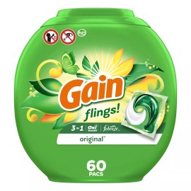 Gain Original Scent Laundry Detergent Pacs with OxiBoost Febreze 60 Count