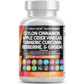 Clean Nutraceuticals Ceylon Cinnamon Turmeric Apple Cider Vinegar Ginseng Berberine Plus Bitter Melon Gymnema Milk Thistle Fenugreek