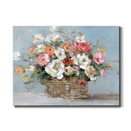 Renditions Gallery Spring Flowers in Basket Wall Art, Vibrant Floral Artwork, Colorful Modern Decorations, Premium Gallery Wrapped Canvas Décor, Ready to Hang, 24 in H x 36 in W, Made in America Print