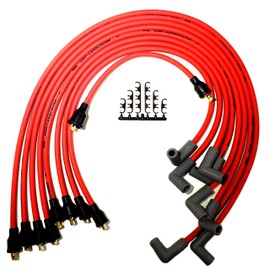 UPP - PROSTREET 250 - Red 8mm Silicone High Performance Racing Custom Spark Plug Wire Set For V8 Applications - 250 ohm Wire Wound Core - 90 Degree Spark Plug Boots and 180 Degree Distributor Boots