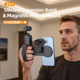 Sinyutia Magnetic Phone Holder for DJI Osmo Pocket 3, Detachable Expansion Cell Phone Teleprompter Mount for DJI Osmo Pocket 3 Microphone Light Accessories, with Wrist Strap