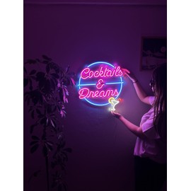 Cocktails and Dreams Neon Sign, Neon Metal Wall Decor, Neon Metal Wall Art, Neon Wall Sign, Neon Wall Decor, Led Room Decor, Home Bar Neon Sign, Party Neon Light, Pub Bar Led Sign (With Remote Control)