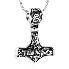 Mjolnir Thor's Hammer Cremation Jewellery for Ashes Pendant - Thor's Hammer Urn Necklace with Mini Keepsake Urn Memorial Ash Jewellery for Men / Women