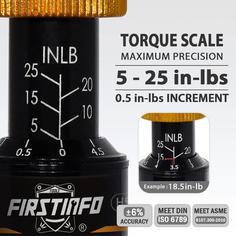 FIRSTINFO H51835 Precision Certified Torque Limited Screwdriver 5-25 in-lbs with