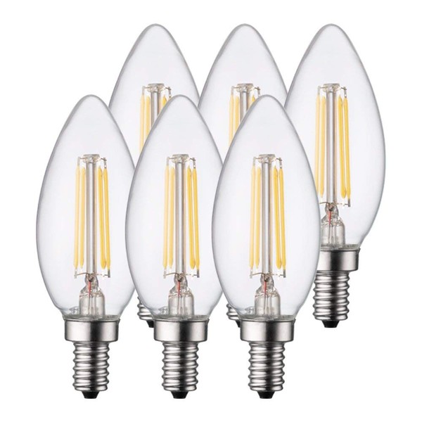 TCP LED 60 Watt Equivalent, 6 Pack, Filament B11 Dimmable Chandelier Candelabra Light Bulbs, Soft White (2700K)