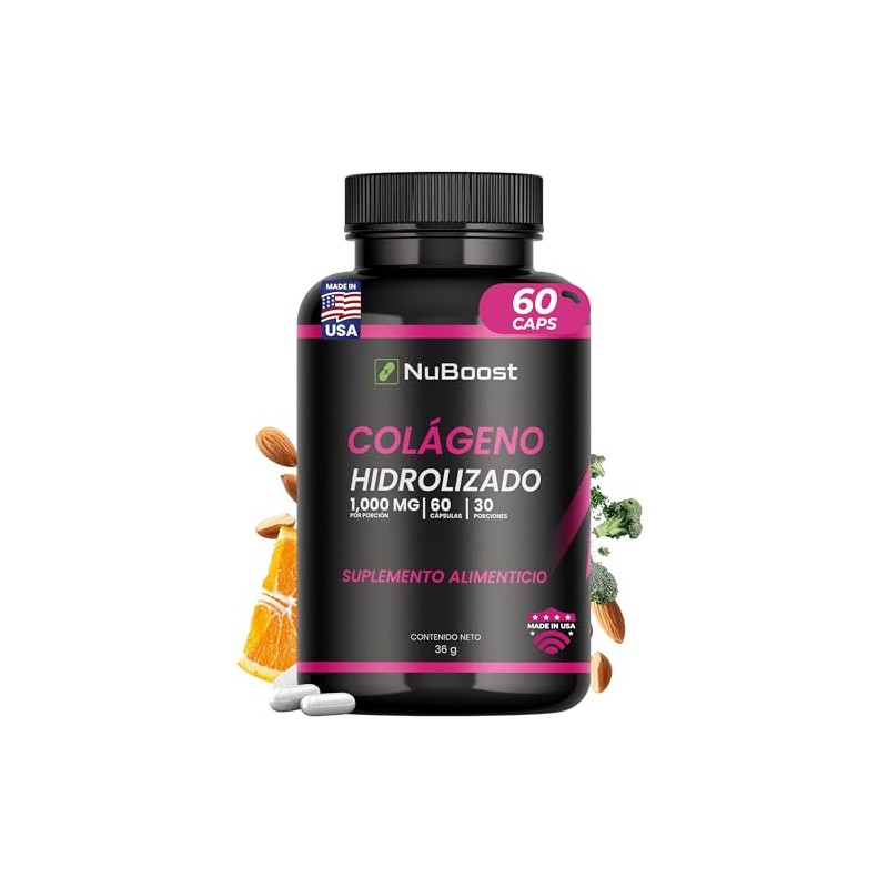 Nuboost Colágeno Hidrolizado 1000 Biotina Ácido Hialurónico Cápsulas Piel Cabello