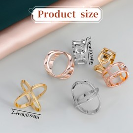 Piriuuo 6 Pcs Scarf Ring Clip, Scarf Ring for Women Gold Sliver Shawl Slide Metal Silk Scarves Pin Shawl Clasp Neckerchief Buckle Scarfs Accessories for T-Shirt Neckerchief (2 Shaped)