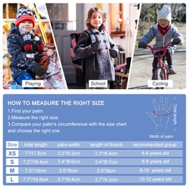 aopow Kid Gloves Kids Touchscreen Gloves - Winter Warm Cold Weather Gloves Touch Screen Running Gloves Thermal Riding Cycling Gloves for Boys Girls 10-12 Years, L