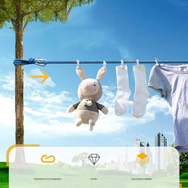 Lkw Ogechi 20M 15M 10M Heavy Duty Polyester Washing Line Rope with Hooks, 10mm Steel Core Clotheslines, Weather Resistant Multipurpose Washing Line Rope, Garden Outdoor Laundry Clothes Lines (15M)