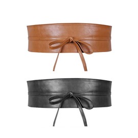 KRYMSON 2 Pieces Belts for Women Dress Belt Dress Belt for Women Leather Belt Elastic Belts Wide Belts for Women Fashion Belts for Women, black, brown