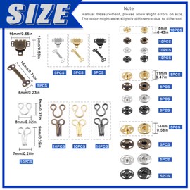 Glarks 152 Pairs 3 Styles Sewing Hooks and Eyes with Sew-on Snaps Kit, 4 Colors Hook and Eye Closures Snap Buttons Fasteners Press Studs Sewing Snap Clothing Fixing Tool for Trouser Skirt Bra Shirt