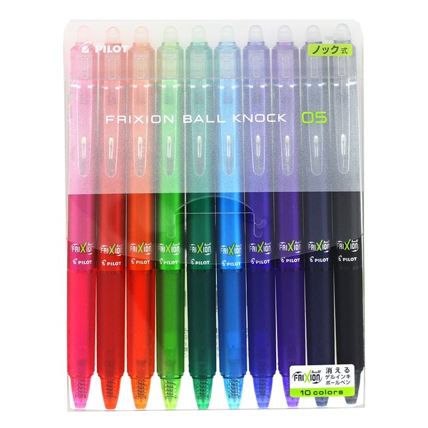 PILOT Frixion Ball Knock Retractable Gel Ink Pen, 0.5mm, 10 Colors (LFBK-230EF-10C)
