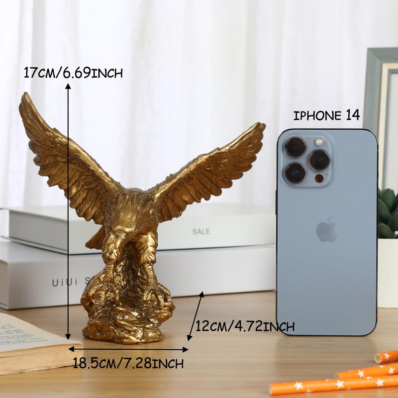 H&W Golden Eagle Statue, Flying Wild Bird Eagle Decorative Bronze