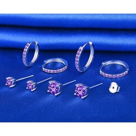 CPSLOVE Women's and Men's Creole Earrings 925 Sterling Silver Elegant Cubic Zirconia Hoop Earrings Girls Boys Fashion Solitaire Zircon Stud Earrings Diameter 1.2 cm/1 cm/0.6 cm/0.4 cm 4 Pairs Set,