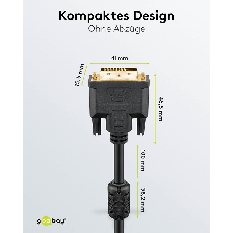 Goobay 93110 DVI-D Full HD Cable Dual Link, Gold-Plated, 2m