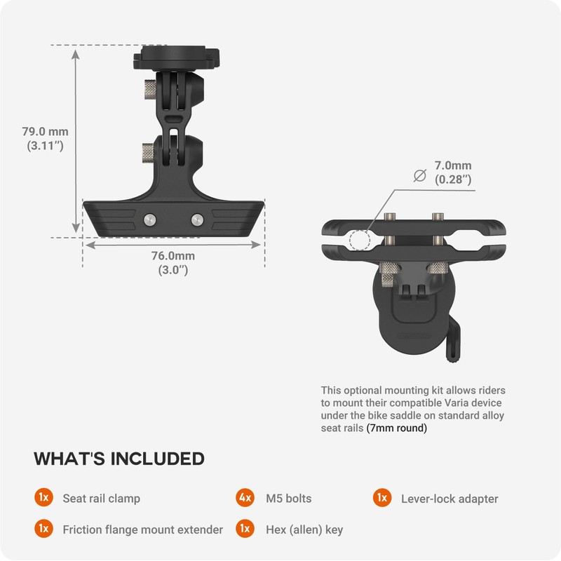TUSITA Seat Rail Mount Kit Compatible with Garmin Varia RCT715
