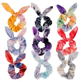 Oblihumoy 9Pcs Bow Scrunchies for Women, Bunny Ear Hair Ties Elastic Pony Holders Hair Accessories