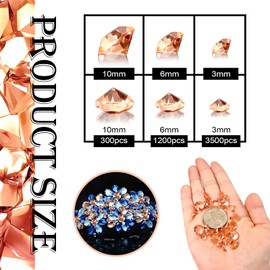 TOAOB Pack of 5000 Acrylic Diamond Crystals in Rose Gold 3 mm 6 mm 10 mm for Room Decorations of Table Centrepiece, Wedding, Nuptial Vase Beads