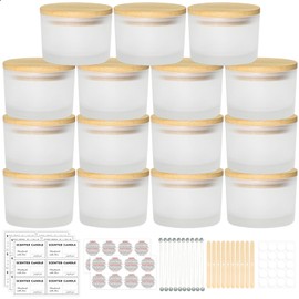 SUPMIND 4oz Candle Jars for Making Candles, 15 Pack Small Frosted Glass Empty Candle Jars with Bamboo Lids and Wick Kit, Mini Wide Mouth Candle Container Bulk, Ideal for Candle Business Owners
