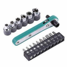 17Pcs Mini Ratchet Wrench, 1/4" Hex Socket Ratchet Wrench Driver Bits Metric Set High Torque Offset Screwdriver Reversible Drive Handle for Car Motorcycle Repair