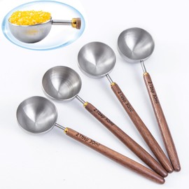 Wooden Scoops for Canisters 4PCS Wooden Scoops for Jars Measuring Spoon for Coffee Scoops Wooden Spoons Stainless Steel Scoop for Seasoning Tea Sugar-Multipurpose (Black Walnut & 304 Stainless Steel)