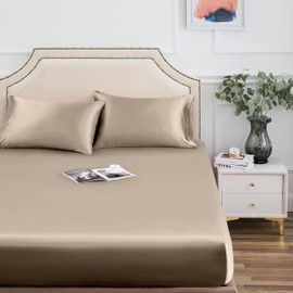 THE LINEN COMPANY Bamboo Only Fitted Sheet Set of 1 Pc 100% Organic, Natural, Softest, 300 Thread Count Cooling Like Silk (Twin XL, Taupe)