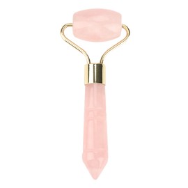 Natural Rose Quartz Welding Gold Metal Roller Massager Jade Beauty Massager ()B3