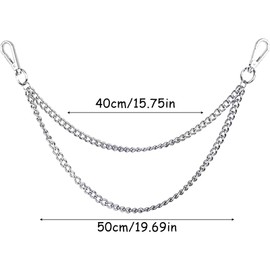 2Pcs Double Waist Chain, Metal Chains Punk Keychain Jean Chain Silver Key Chains for Men Women Pants Jeans