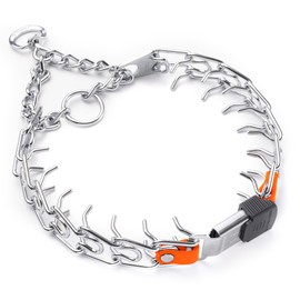Herm Sprenger Chrome Plated Steel Dog Collar with Short Links and Quick Release ClicLock Buckle and Biothane Insert Made in Germany 20in x 3.0mm (Neck Size up to 16-17in) (Hunter Orange)