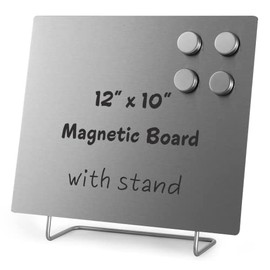 Large Magnetic Bulletin Board â Dry Erase Memo Board with Stand â Metal Easel for Magnet Display â 12x10 Inches + 4 Magnets