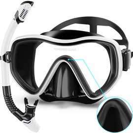 MELUMILU Snorkeling Gear for Adults, Dry Snorkel Set 180° Panoramic Wide View Anti-Fog Scuba Diving Mask, Professional Snorkel Gear for Swimming, Diving, Nose Upgrade 2.0(1 Pack) Black White