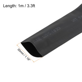 Rebower Heat Shrink Tubing 2:1 Cable Sleeving Tube Wrap, [for Electric Insulation Protection] - 30mm Dia/50mm Flat Width/1m/Black