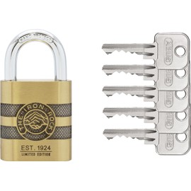 ABUS Vorhängeschloss Messing 83/45 IRON ROCK Jubiläumsschloss mit 5 Schlüssel vs. - gehärteter Stahlbügel, nano protect - wetterfest - Level 8