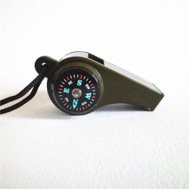 Mountaineering Camping Multi-function Whistle Khaki Thermometer Compass survival kit 4ea