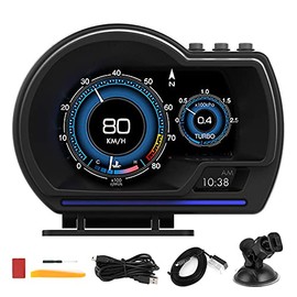 Head Up Display, Head Up Display OBD2 + GPS Smart Gauge Car HUD Velocímetro Turbo RPM Alarma para Automóvil Camión