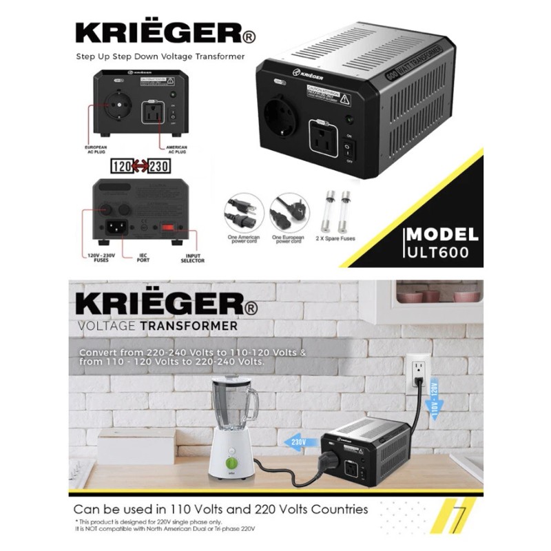 Krieger Kriëger Step Up/Step Down 600W Voltage Converter Transformer 110/120V
