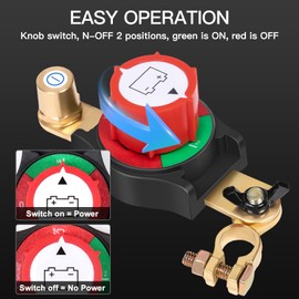 Battery Disconnect Switch Negative 12V-48V Top Post Battery Disconnect Switch, Heavy Duty Master Power Cut Off Isolator, Waterproof Battery Kill Switch for Cars, Trucks, RVs, Marine, Boats, ATV/UTV