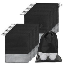 JOIKIT 30 PCS Shoe Bags for Travel, 44 x 32cm Large Shoes Storage Bags with Clear Windows, Black Dust Proof Shoe Bag Organizers for Storage