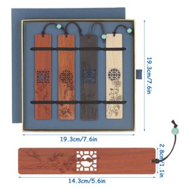 Wooden Bookmark Set, Vintage Wooden Bookmarks, Set of 4 Bookmarks, Wooden Flower, Natural Hollow Craft Bookmark with Pendant, Gift for Teachers, Students, Men and Women