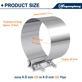 4.0 Inch Exhaust Clamp, Butt Joint Band Clamp Stainless Steel Sleeve Coupler for Pipes,Mufflers,Catalytic Converters - 2 Pack