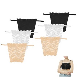 6 Pcs Lace Modesty Panels For Low Cut Tops,Cleavage Cover Up For Dresses, Mock Camisole Bra Insert with Invisible Body Tapes,Adjustable Overlay Soft Anti-Peeping,for Women(Black White Nude)